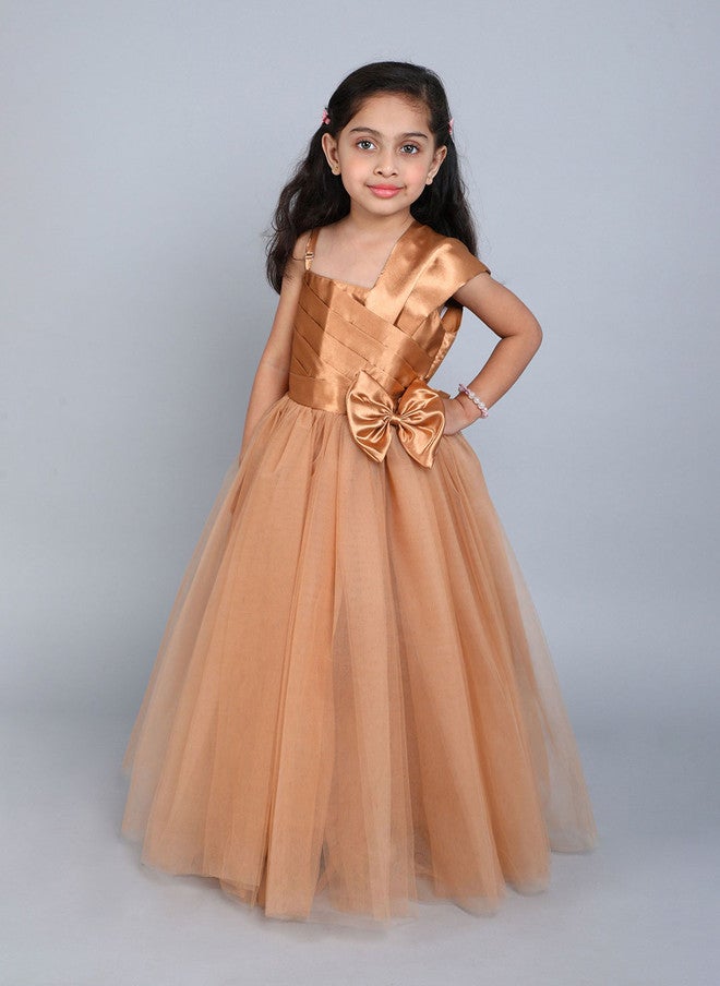 PinkChick فستان ساتان ذهبي للفتيات - Image 1