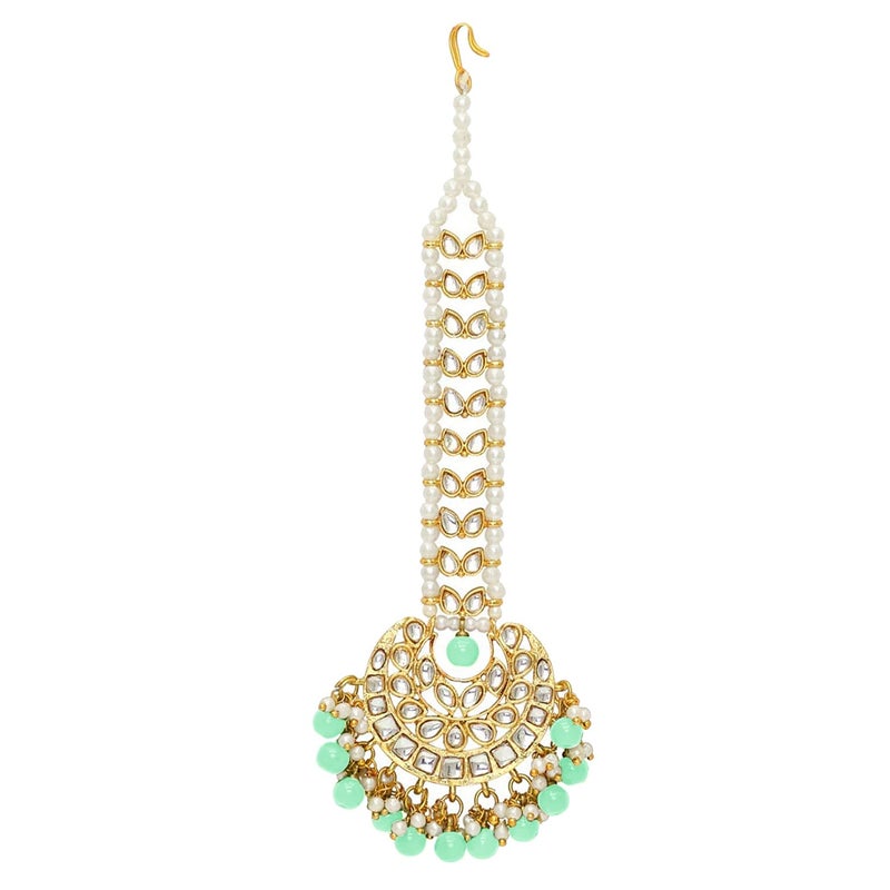 PEORA Gold Plated Kundan Faux Pearl Maang Tikka Matha Patti for Women - Image 4