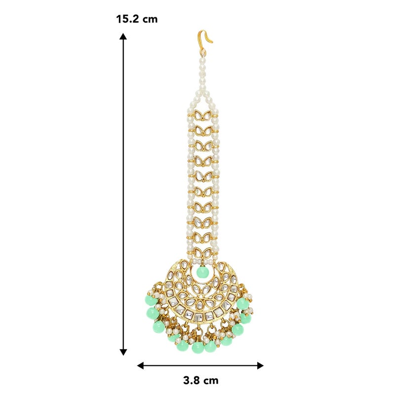 PEORA Gold Plated Kundan Faux Pearl Maang Tikka Matha Patti for Women - Image 5