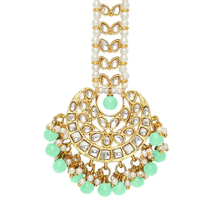 PEORA Gold Plated Kundan Faux Pearl Maang Tikka Matha Patti for Women - Image 1