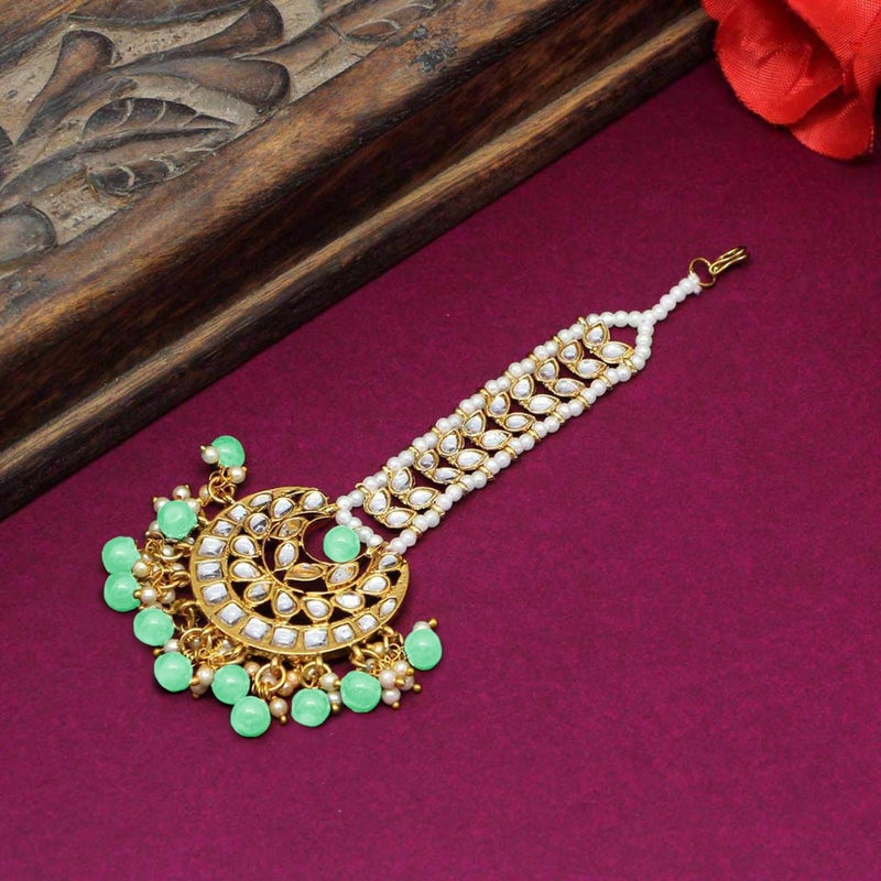 PEORA Gold Plated Kundan Faux Pearl Maang Tikka Matha Patti for Women - Image 2