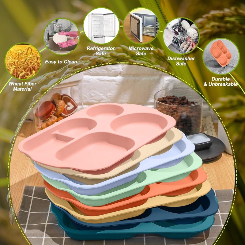 Vesici 8 Pcs Large 12 Inch Unbreakable Divided Plates for Kids Adults  Wheat Straw Tray  Microwave Dishwasher Safe  Reusable Plastic Compartment PlatesMulticolor - Image 4