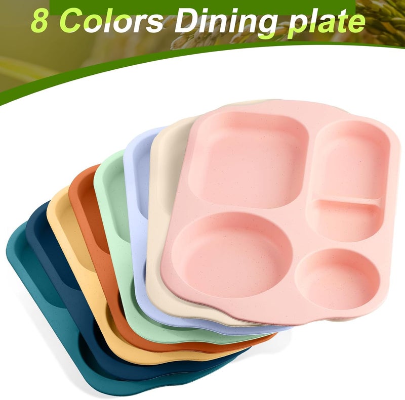 Vesici 8 Pcs Large 12 Inch Unbreakable Divided Plates for Kids Adults  Wheat Straw Tray  Microwave Dishwasher Safe  Reusable Plastic Compartment PlatesMulticolor - Image 2
