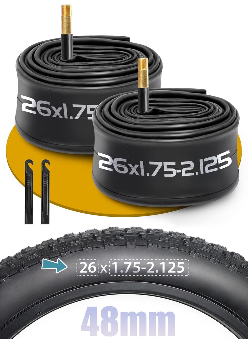 SANMUGEED 26 x 2.125 Inch 48mm Schrader Valve Heavy Duty Bicycle Tube with 2 Tire Levers, for Fat Mountain MTB Bicycle Bike Premium Quality Butyl Inner Tube - Image 1