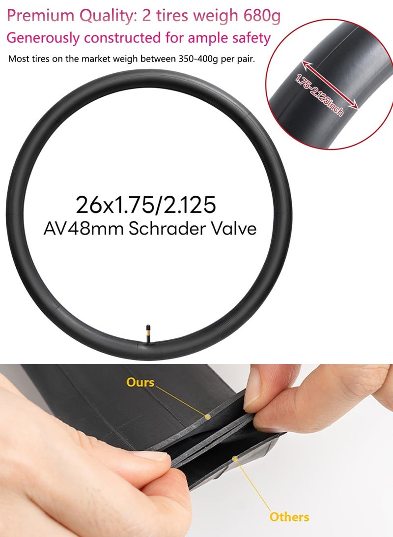SANMUGEED 26 x 2.125 Inch 48mm Schrader Valve Heavy Duty Bicycle Tube with 2 Tire Levers, for Fat Mountain MTB Bicycle Bike Premium Quality Butyl Inner Tube - Image 3