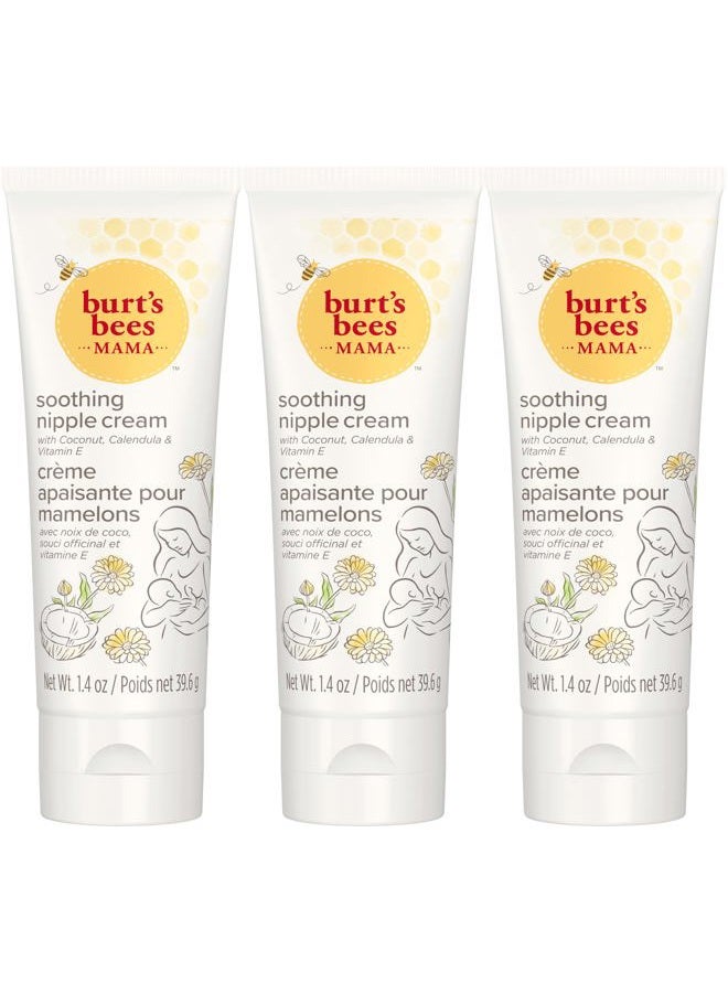 Burt's Bees كريم حلمات ماما المهدئ من بيرتس بيز مع جوز الهند، كاليندولا وفيتامين E، 100% من أصل طبيعي، 1.4 أونصة، عبوة من 3 - Image 1