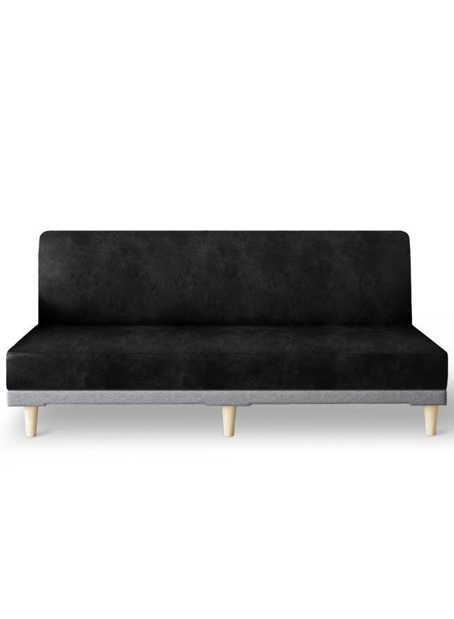 molasofa Leather Like Stretch Futon Slipcover Armless Futon Bed Sofa Cover Furniture Protector with Elastic Bottom, Soft and Washable Futon Cover for Sofa Bed Stay in Place（Larger，Black） - Image 1