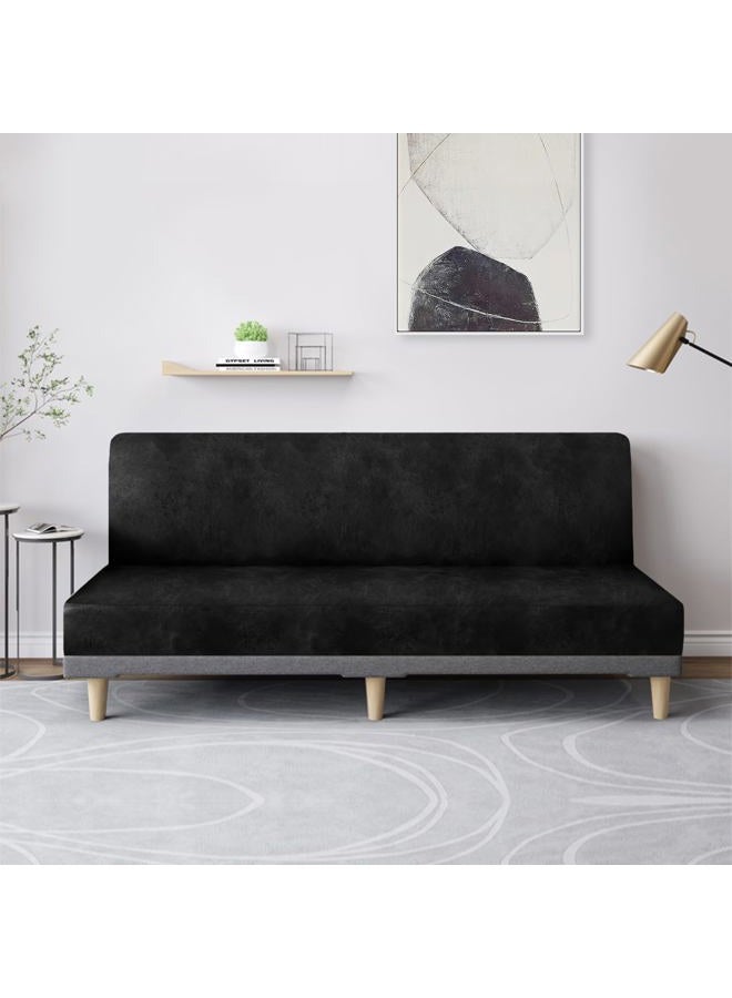 molasofa Leather Like Stretch Futon Slipcover Armless Futon Bed Sofa Cover Furniture Protector with Elastic Bottom, Soft and Washable Futon Cover for Sofa Bed Stay in Place（Larger，Black） - Image 3