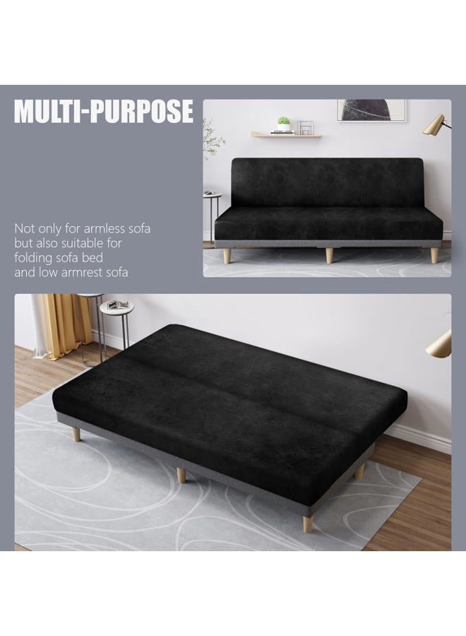 molasofa Leather Like Stretch Futon Slipcover Armless Futon Bed Sofa Cover Furniture Protector with Elastic Bottom, Soft and Washable Futon Cover for Sofa Bed Stay in Place（Larger，Black） - Image 5