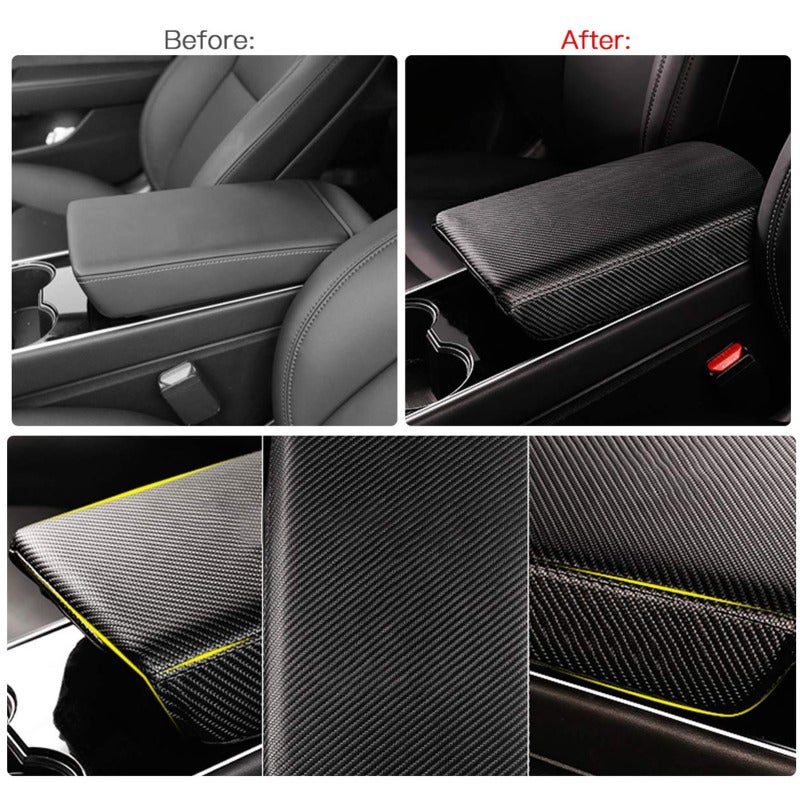 Center Console Cover Black Premium ABS Carbon Fiber Material - Wear-Resistant Scratch-Resistant Waterproof Durable Armrest Pad for Tesla Model Y Center Console Protection - Image 5