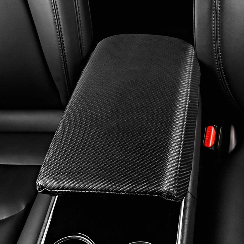 Center Console Cover Black Premium ABS Carbon Fiber Material - Wear-Resistant Scratch-Resistant Waterproof Durable Armrest Pad for Tesla Model Y Center Console Protection - Image 3