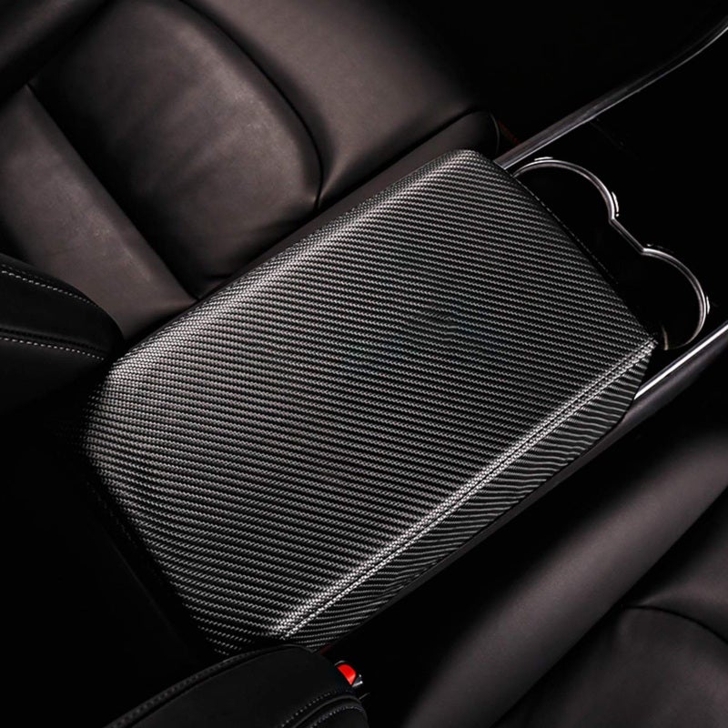 Center Console Cover Black Premium ABS Carbon Fiber Material - Wear-Resistant Scratch-Resistant Waterproof Durable Armrest Pad for Tesla Model Y Center Console Protection - Image 2