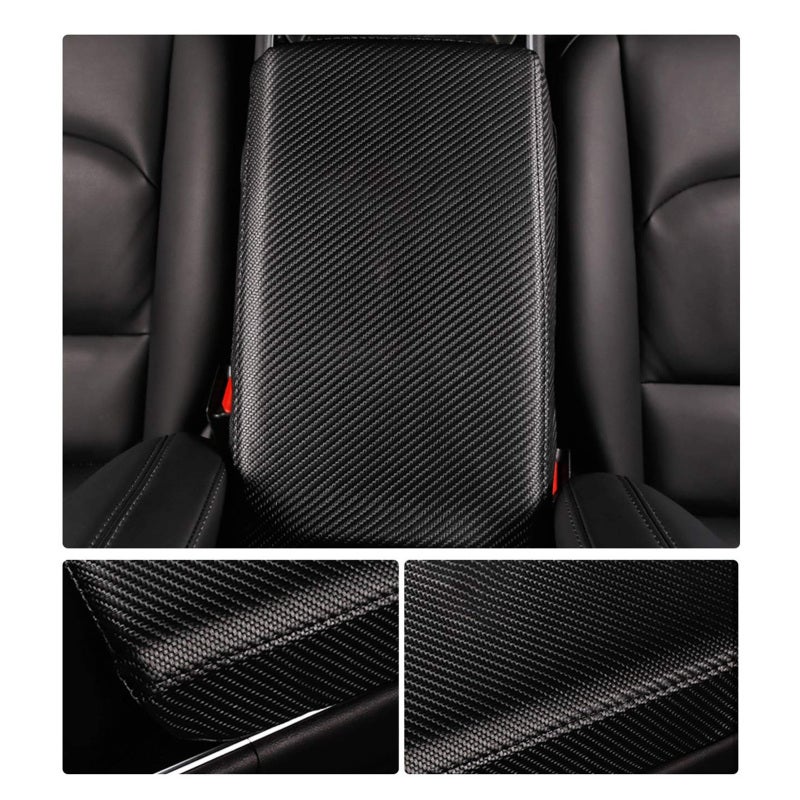 Center Console Cover Black Premium ABS Carbon Fiber Material - Wear-Resistant Scratch-Resistant Waterproof Durable Armrest Pad for Tesla Model Y Center Console Protection - Image 4