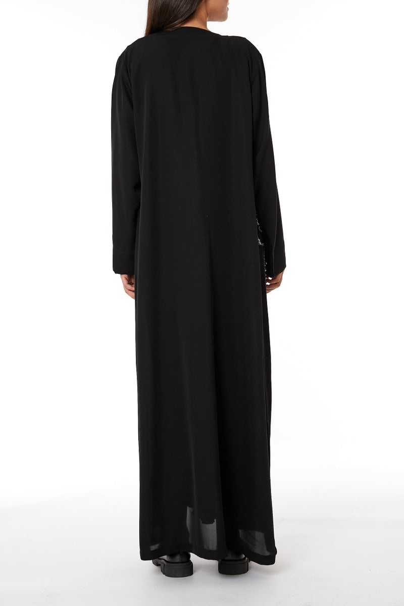 Moistreet Embroidered Lapel Collar Abaya - Image 3