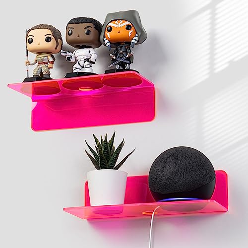 OAPRIRE Acrylic Floating Shelves Set of 2 - Easily Expand Wall Space - Small Wall Shelf with Strong Adhesive for Bedroom, Kids' Room, Bathroom, etc (Fluorescent Pink) - Image 1