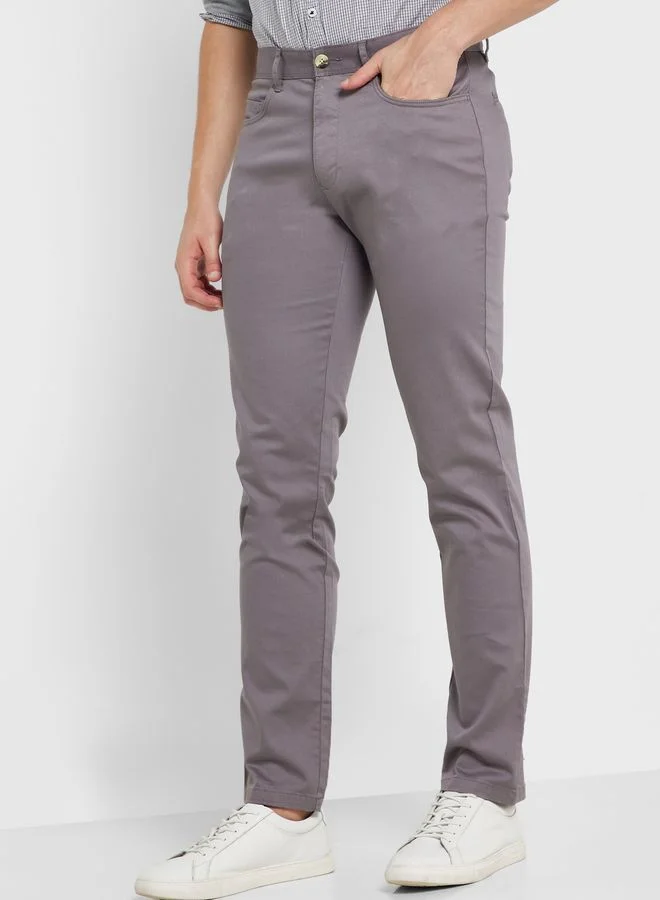 Thomas Scott Men Grey Solid Slim Fit Sustainable Chinos