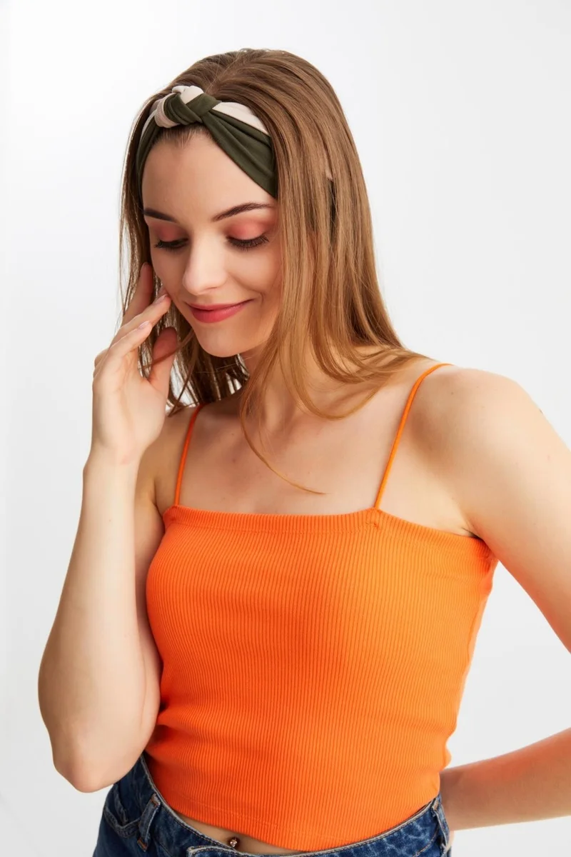 بوتيكجيز Beige-Khaki Women's Phenomen Style Cotton Combed Comb, Non-Slip, Soft, Flexible, Hair Band Bandana