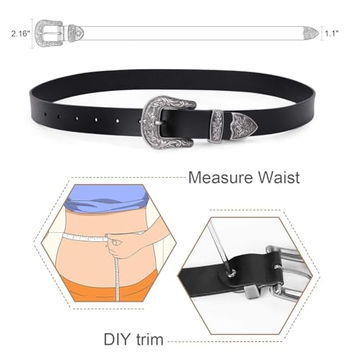 WERFORU Women Leather Belt for Jeans Pants Ladies Black Belt for Dress with Western Silver Buckle, Black,Medium(Length 43.3 Inches, Suit for waist size 27"-36")- - Image 5