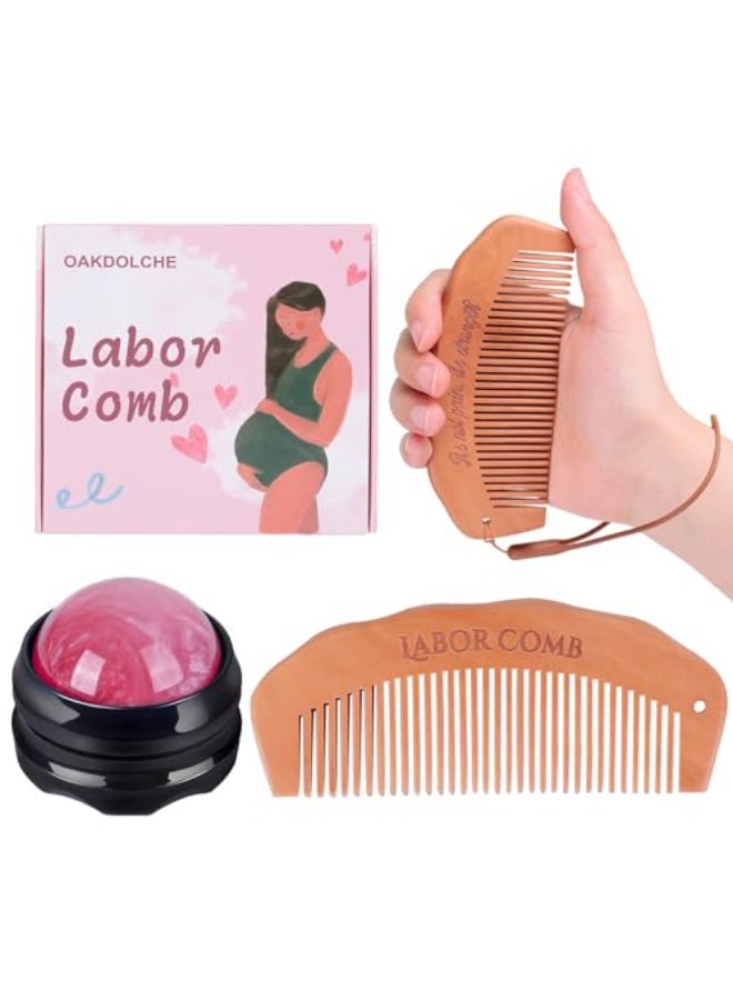 OAKDOLCHE Birth Comb Massage Roller Ball Kit for Women Labor and Delivery Essentials Wooden Labor Comb Pregnancy Must Haves Designed for Expectant Moms - Image 1