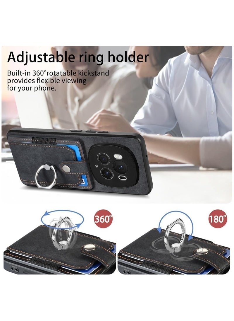 Honor Magic 6 Pro 5G Wallet Case, Ultra Thin Card Holder Case, Leather + TPU Frame Phone Cover, Multi-Function Case with Support Ring