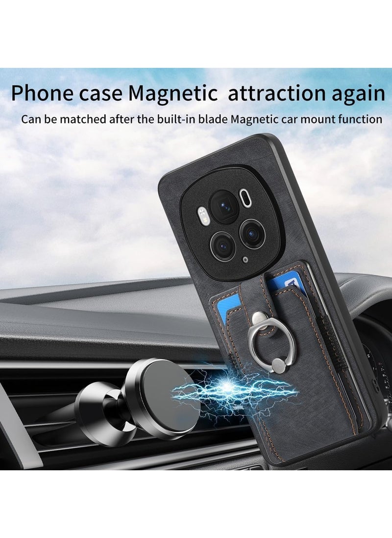 Honor Magic 6 Pro 5G Wallet Case, Ultra Thin Card Holder Case, Leather + TPU Frame Phone Cover, Multi-Function Case with Support Ring