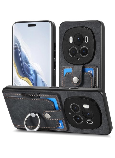Honor Magic 6 Pro 5G Wallet Case, Ultra Thin Card Holder Case, Leather + TPU Frame Phone Cover, Multi-Function Case with Support Ring