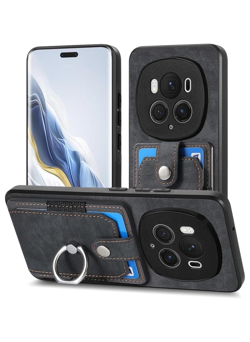 Honor Magic 6 Pro 5G Wallet Case, Ultra Thin Card Holder Case, Leather + TPU Frame Phone Cover, Multi-Function Case with Support Ring