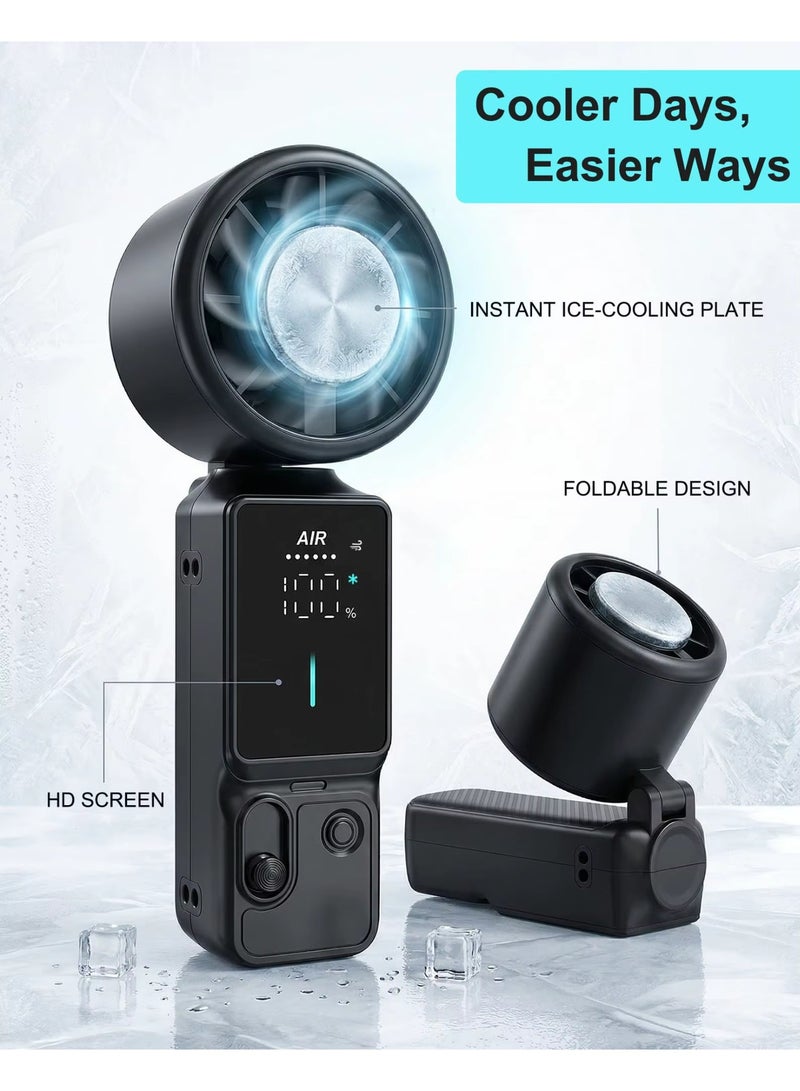 BAIKO Portable Mini Handheld Fan 3000mAh Battery Type-C Charging, , High-Speed Cooling and Foldable Fan with LED Digital Display for Office, Travel, Camping & Home - Image 1