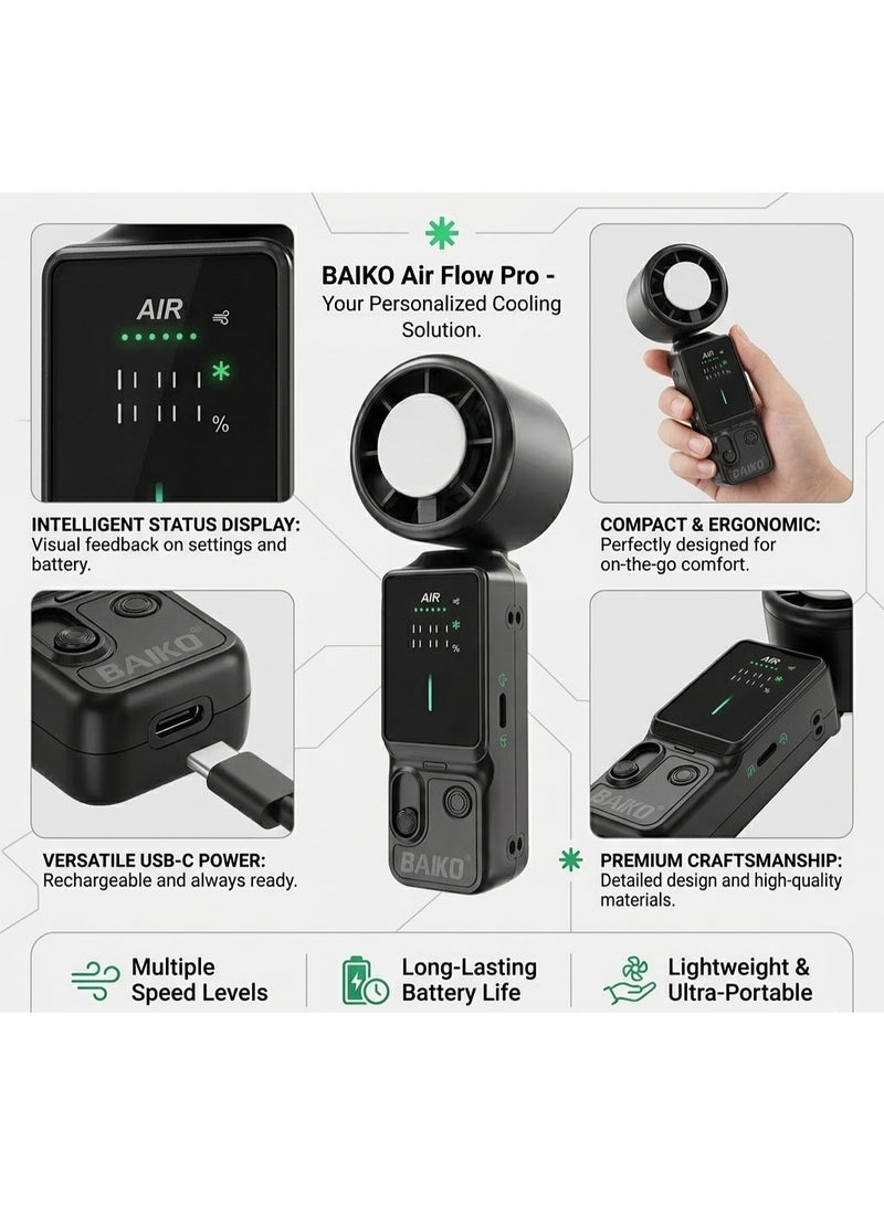 BAIKO Portable Mini Handheld Fan 3000mAh Battery Type-C Charging, , High-Speed Cooling and Foldable Fan with LED Digital Display for Office, Travel, Camping & Home - Image 2