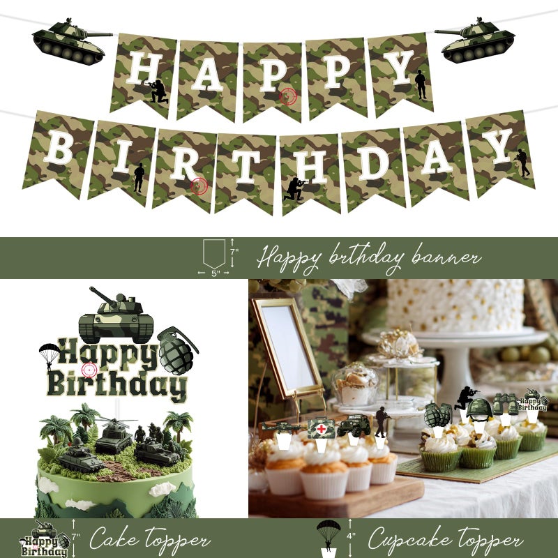 Fiesec Army Birthday Party Decorations Tableware Set, 196 PCs Camo Birthday Supplies with Plates, Napkins, Forks, Hanging Swirls, Banner, Tablecloth for Military Camouflage Party, Serves 24 Guests - Image 4