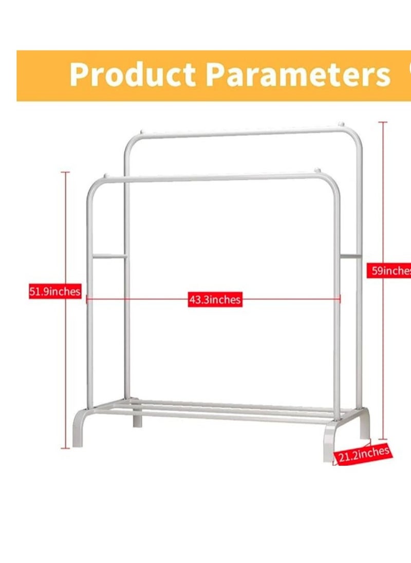 eBasket (2 pieces) double clothes organizer and holder for hanging clothes and all items, made of metal and painted with high-quality paint (white), size (110*40*150)  - Image 2