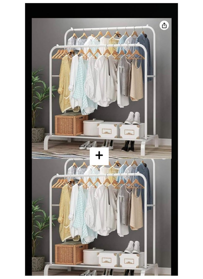 eBasket (2 pieces) double clothes organizer and holder for hanging clothes and all items, made of metal and painted with high-quality paint (white), size (110*40*150)  - Image 1