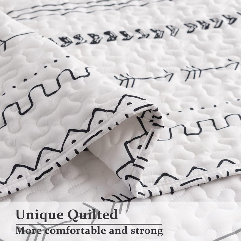 DURLENGEN 3Pcs Quilt Set California King Size,Soft Microfiber Lightweight Bedspread,Bohemian Design Geometric Pattern Coverlet for All Season Layering (112x104 inches, Boho White) - Image 3