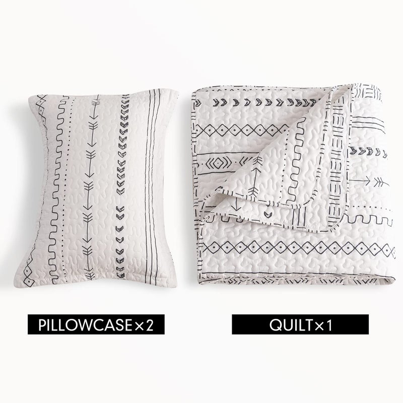 DURLENGEN 3Pcs Quilt Set California King Size,Soft Microfiber Lightweight Bedspread,Bohemian Design Geometric Pattern Coverlet for All Season Layering (112x104 inches, Boho White) - Image 5