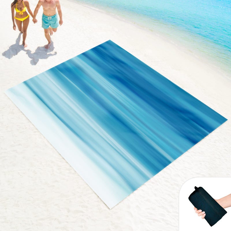 LkDiramio Beach Blanket Sand Proof Waterproof Oversized 100 x 80 Sand Free Mat with Corner Pockets and Mesh Bag for Outdoor Picnic Travel Beach Accessories Portable Gradient Blue Ocean