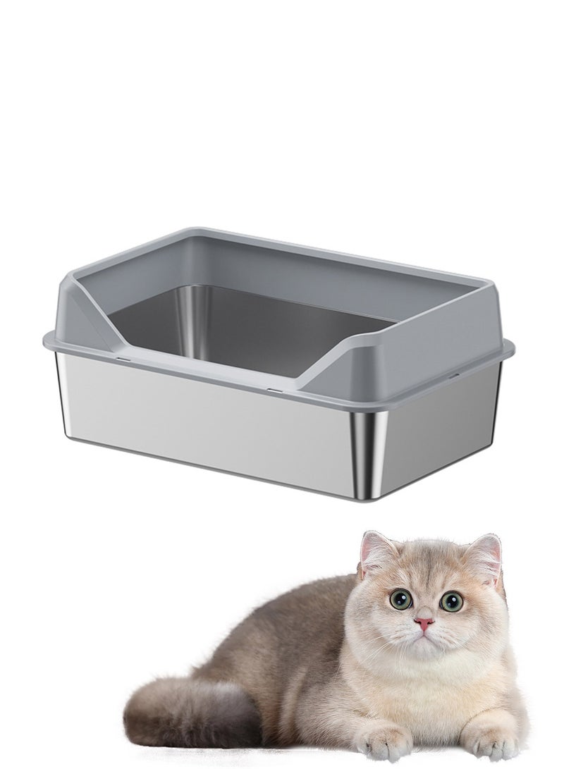 Kidle Stainless Steel Cat Litter Box Metal Litter Pan Tray with High Wall Semi-Closed Side Door Pet Litter Box - Image 1