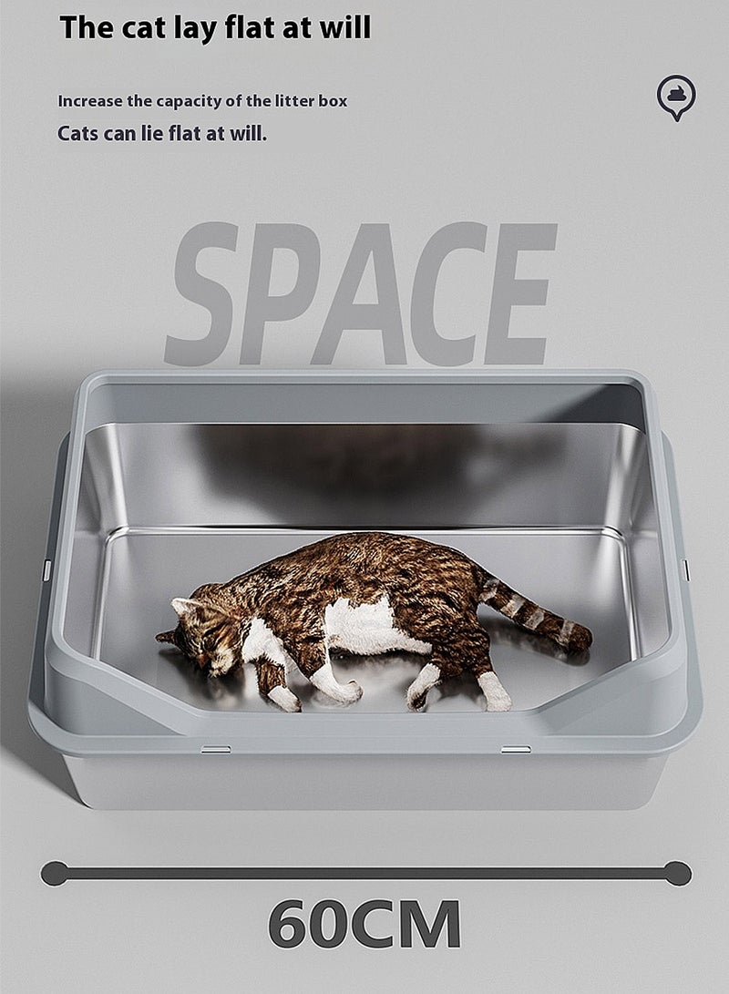 Kidle Stainless Steel Cat Litter Box Metal Litter Pan Tray with High Wall Semi-Closed Side Door Pet Litter Box - Image 3