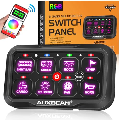 لوحة مفاتيح أوكسبيم 8 قنوات بلوتوث AR800 RGB مع مفتاح تشغيل مضاء ومفتاح مساعد مؤقت للسيارات والشاحنات والدراجات البحرية والـ RV متعددة الوظائف 1224 فولت مقاومة للماء ضمان لمدة عامين