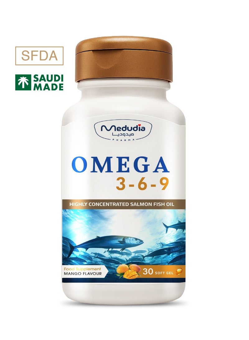 Medudia Omega 3-6-9 by Medudia Rich in Essential Fatty Acids (EPA, DHA, Linoleic Acid & Oleic Acid ) 1.38 g,  30 Soft gel Capsules with Natural Mango Flavor. - Image 2