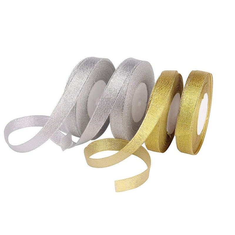 Diy Crafts 13521 Ribbon for Gift Crafters Sewing Brithday Wrap Card Making Hair Bows Floral Projects 25yard, Gold&silver, # 5, 15 Mm (Multicolor) - Image 1