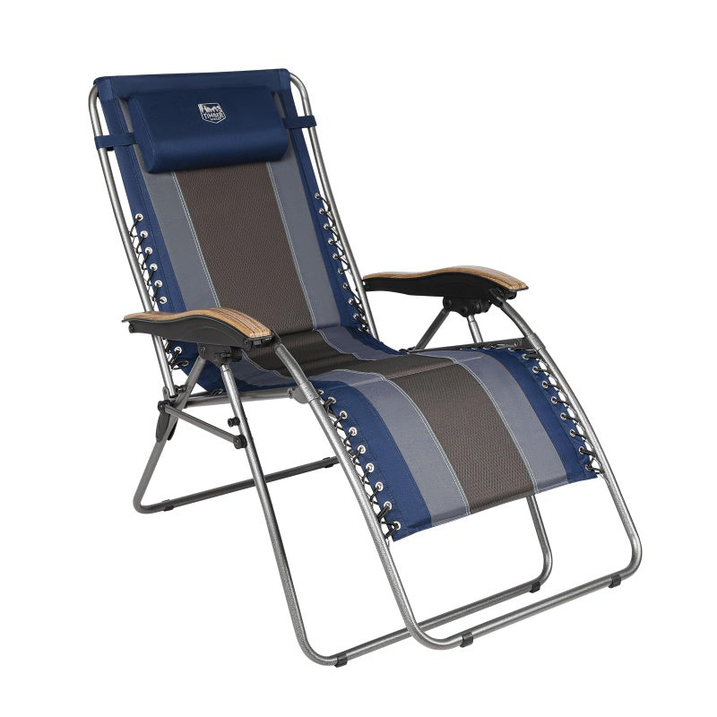 TIMBER RIDGE Outdoor Reclining Patio Padded with Adjustable Headrest and Cup Holder Foldable Zero Gravity Lawn Chair XL for Adults, Support up to 350 LBS, Blue - Image 1