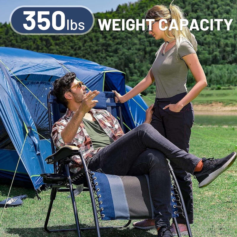TIMBER RIDGE Outdoor Reclining Patio Padded with Adjustable Headrest and Cup Holder Foldable Zero Gravity Lawn Chair XL for Adults, Support up to 350 LBS, Blue - Image 5