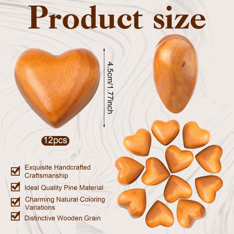 Henoyso 12 Pcs Valentine's Day Wood Heart Gifts Natural Wooden Heart Valentines Romantic Handmade Carved Hearts Wooden Sculpture Decor for Wedding Anniversary Birthday Engagement Decorative Gifts - Image 2