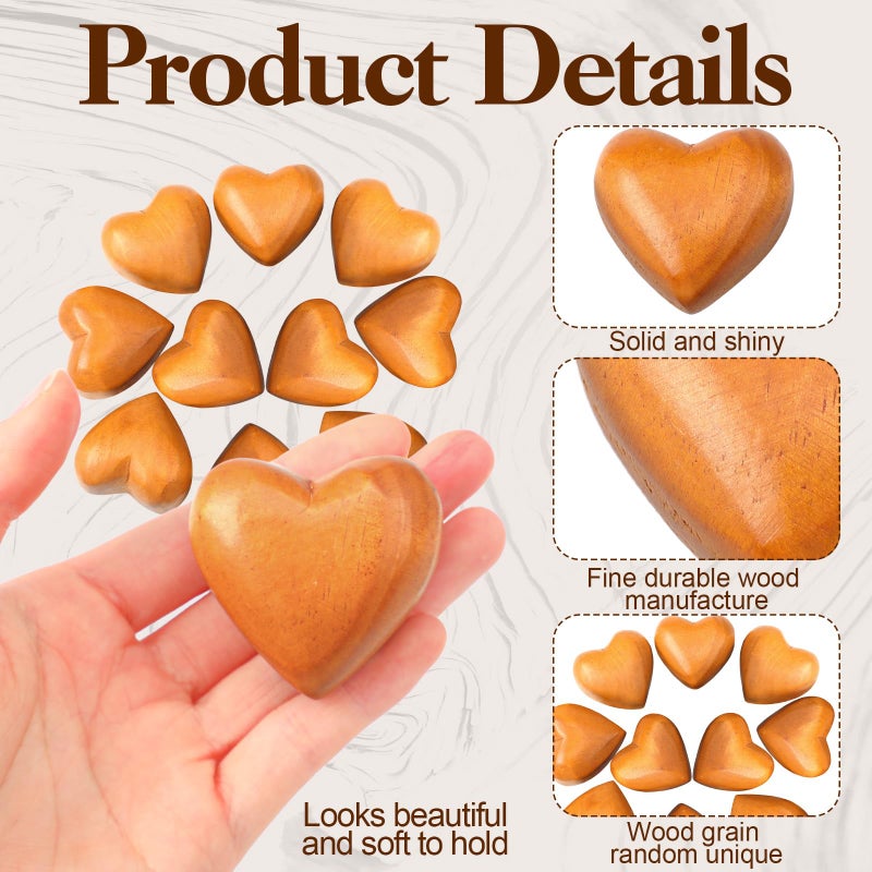 Henoyso 12 Pcs Valentine's Day Wood Heart Gifts Natural Wooden Heart Valentines Romantic Handmade Carved Hearts Wooden Sculpture Decor for Wedding Anniversary Birthday Engagement Decorative Gifts - Image 3