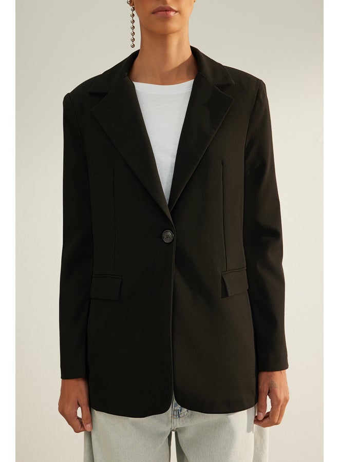 trendyol Black Premium Regular Lined Woven Blazer Jacket TWOAW24BC00033 - Image 4