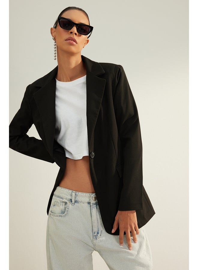 trendyol Black Premium Regular Lined Woven Blazer Jacket TWOAW24BC00033 - Image 2