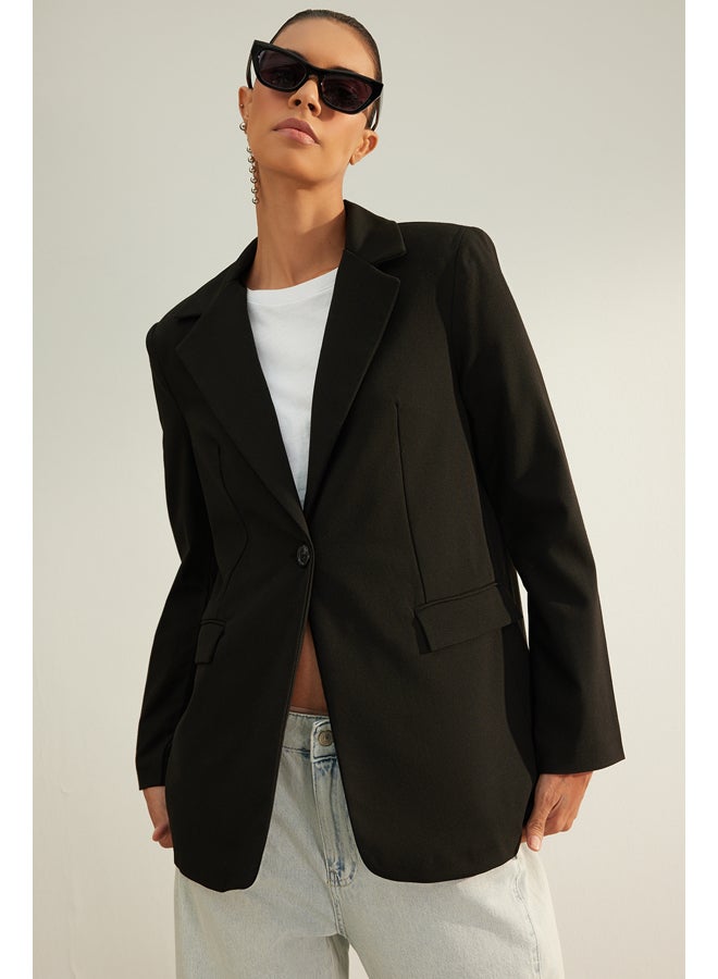 trendyol Black Premium Regular Lined Woven Blazer Jacket TWOAW24BC00033 - Image 3