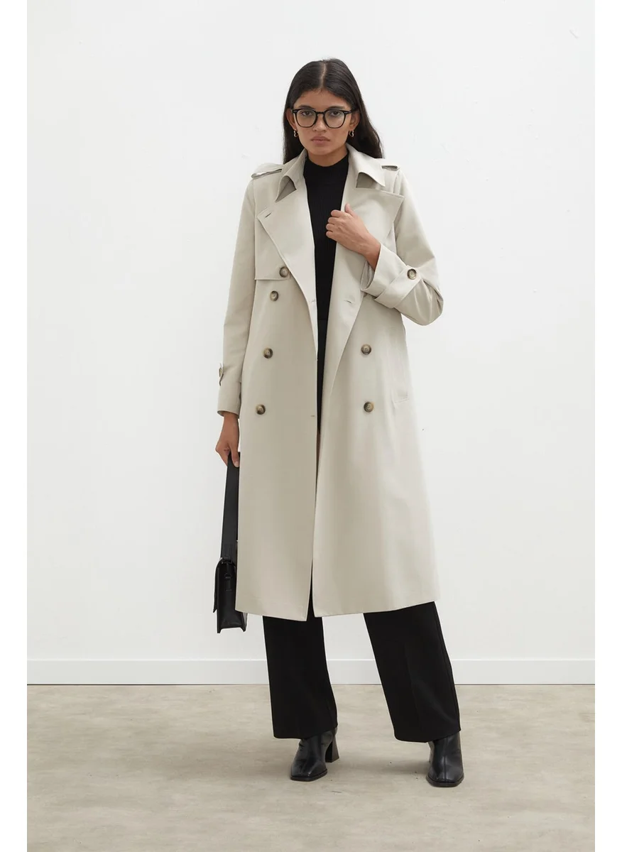 Manuka Diana Double Breasted Fit Trench Coat Stone