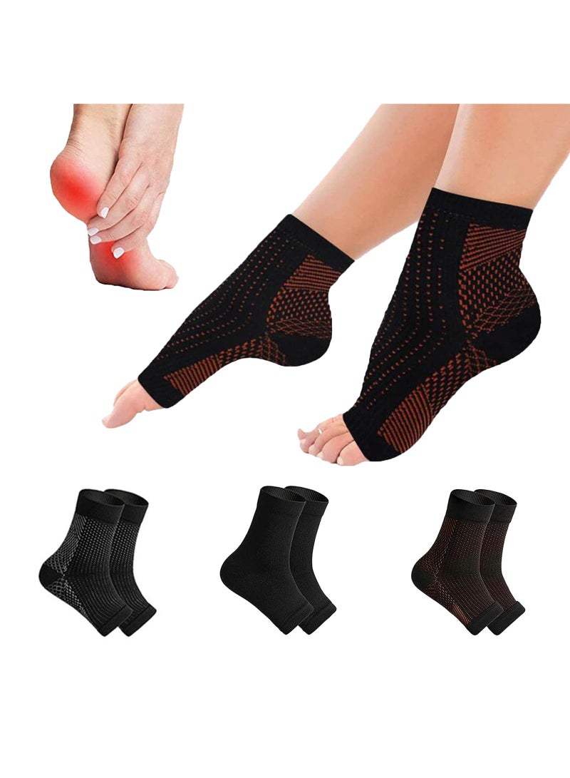 Sweet seven 3 Pairs of Therapeutic Socks for Pain Relief and Support - Ankle Brace, Compression Socks for, Tendonitis, and Plantar Fasciitis -Unisex Design (S-M, Black, Black Orange, Black White ) - Image 1