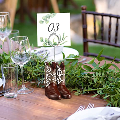 Tatuo 6 Pcs Cowboy Boots Table Number Holders Cute Photo Balloon Place Card Holder Cute Table Number Stands Picture Menu Memo Clips for Food Signs Party Wedding Anniversary Decorations (Dark Brown) - Image 4